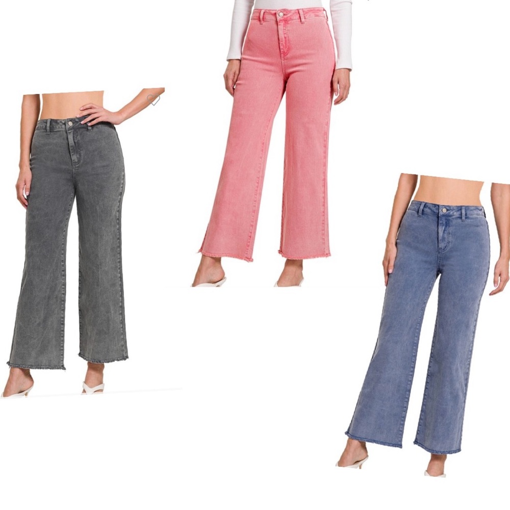 Acid Wash Frayed cutoff straight jeans 3 COLORS